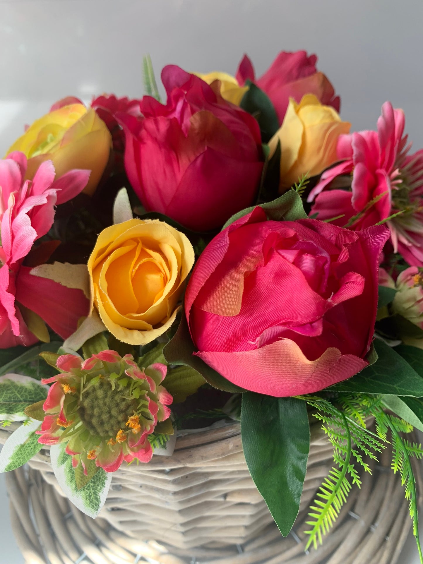 Pink and Yellow Teacup Flower Arrangement