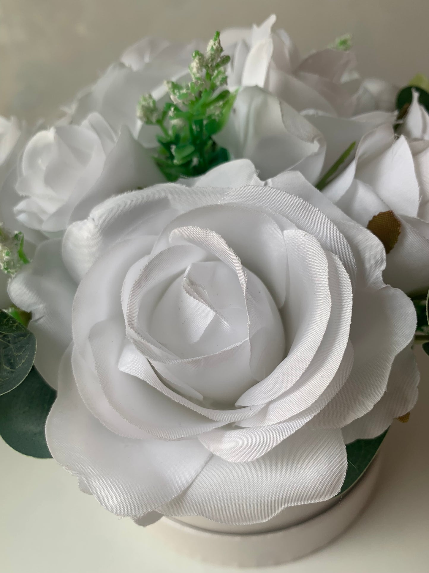 White Roses Hat Box Arrangement