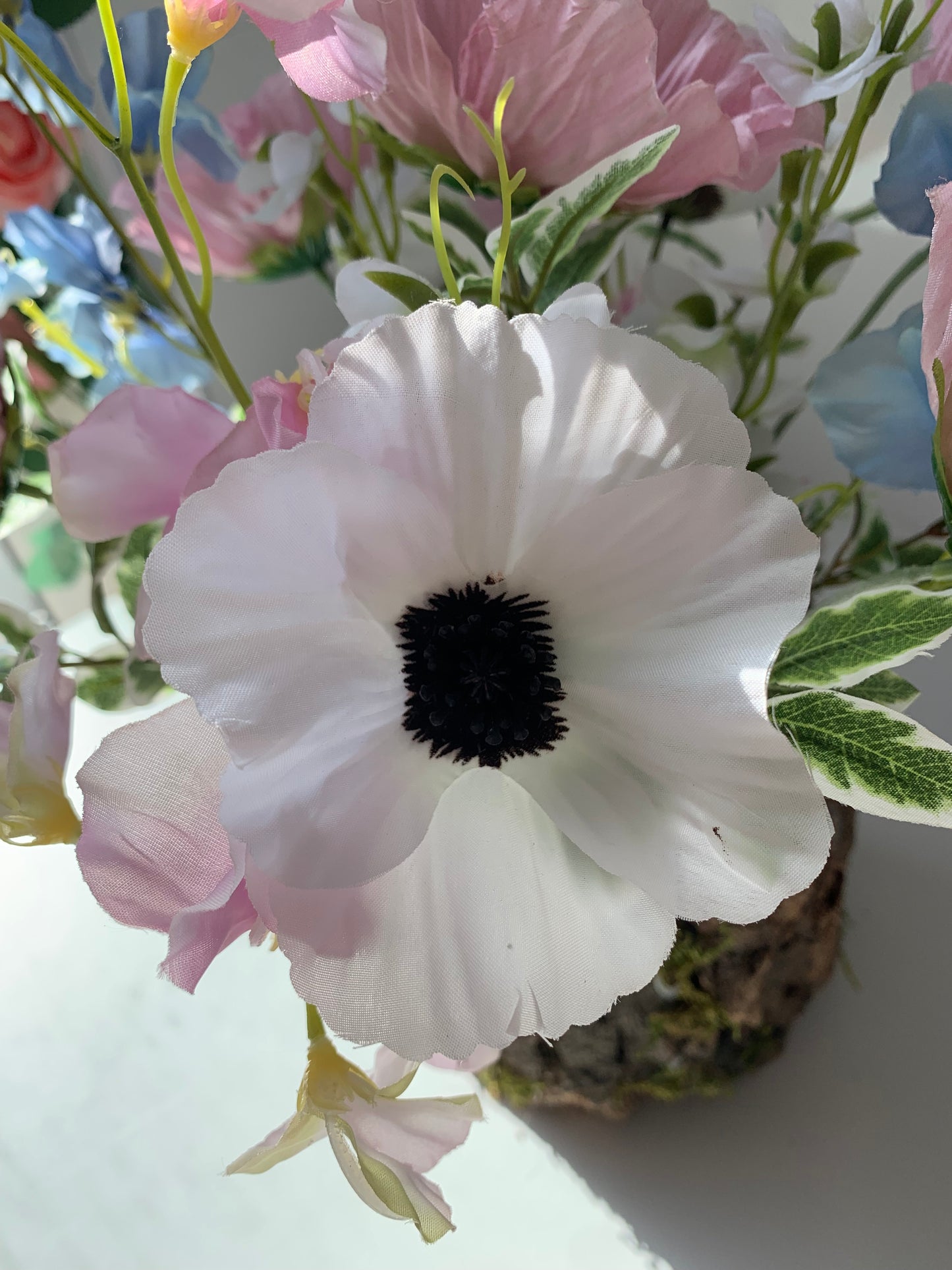 Rustic Poppy and Sweet Pea Flower Arrangement