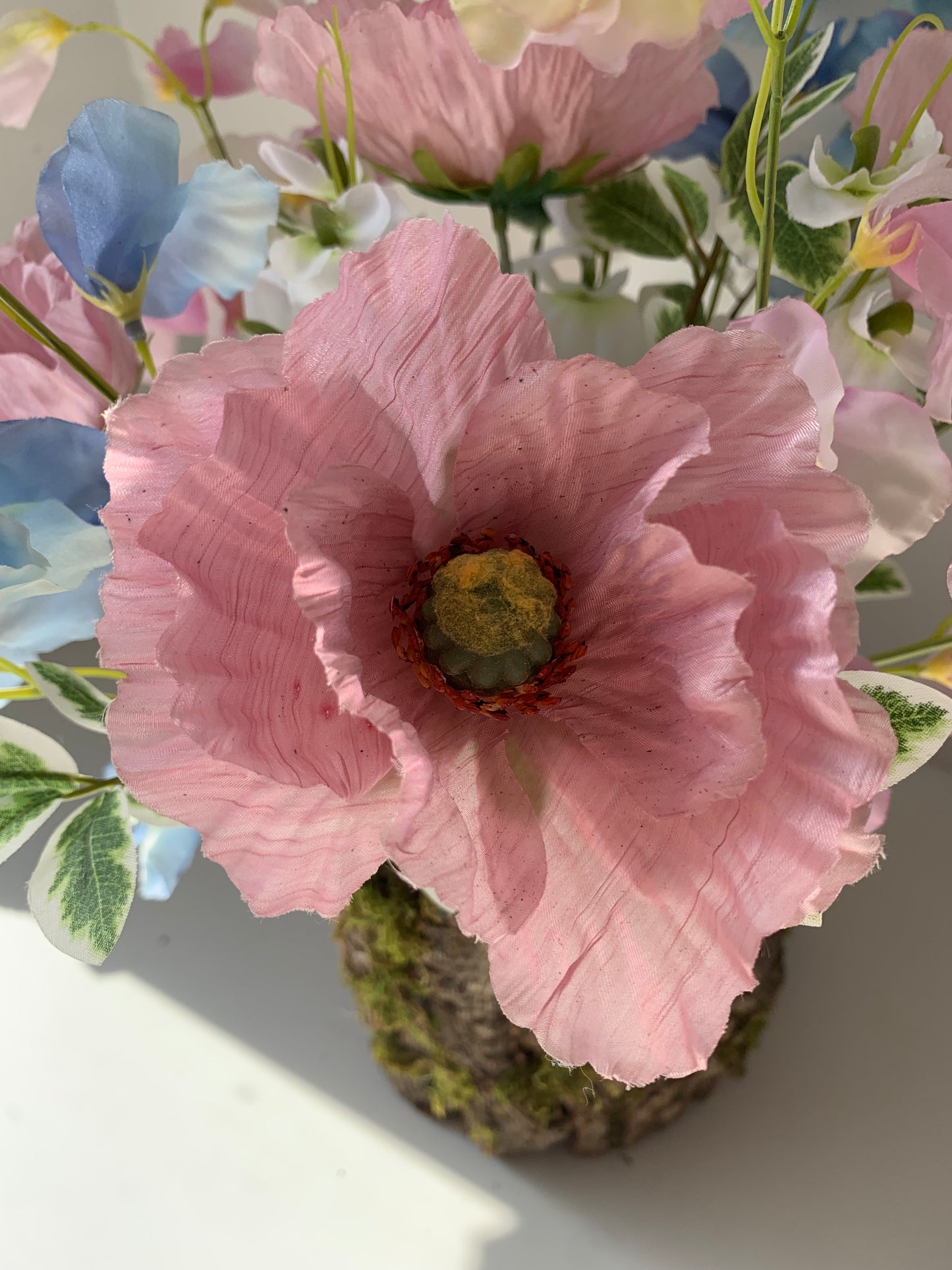 Rustic Poppy and Sweet Pea Flower Arrangement