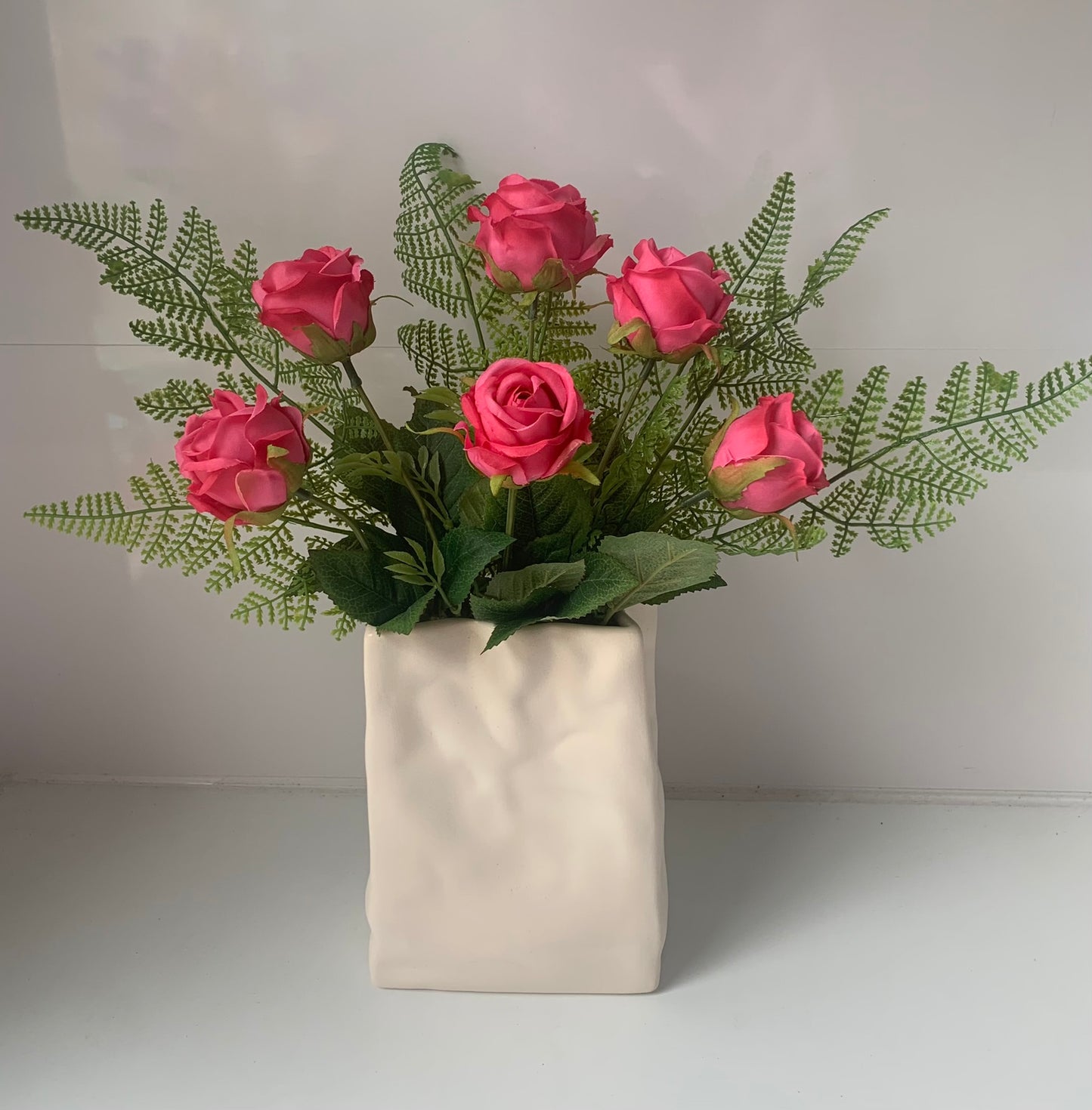 Pink Rose Paper Bag Flower Arrangement