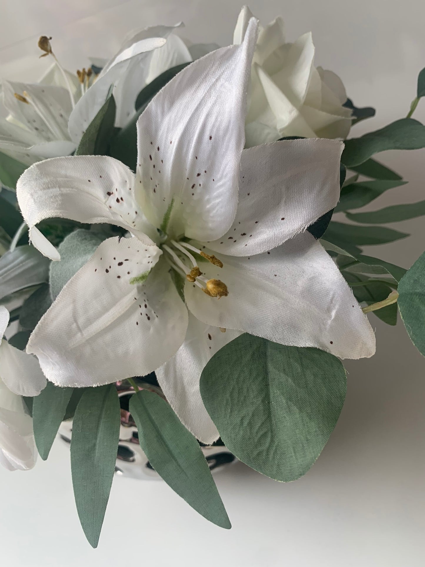 White and Silver Floral Fishbowl Vase Arrangement