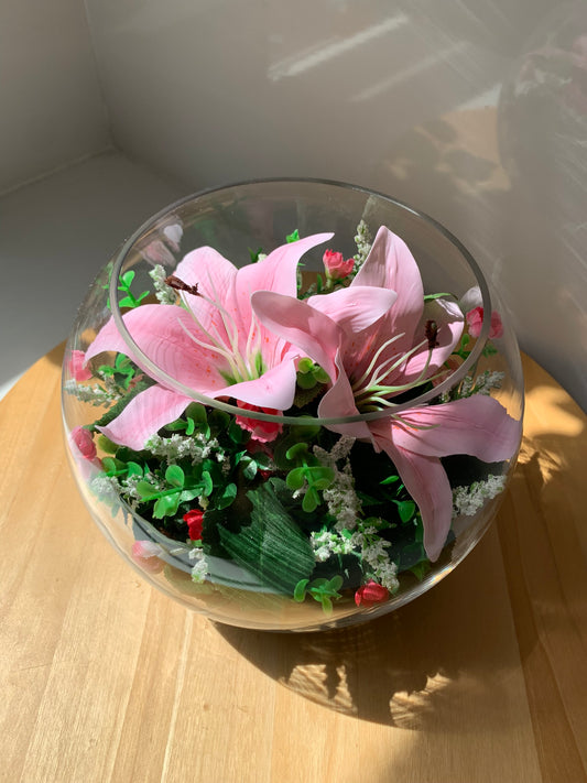 Lily Flower Fish Bowl Arrangement