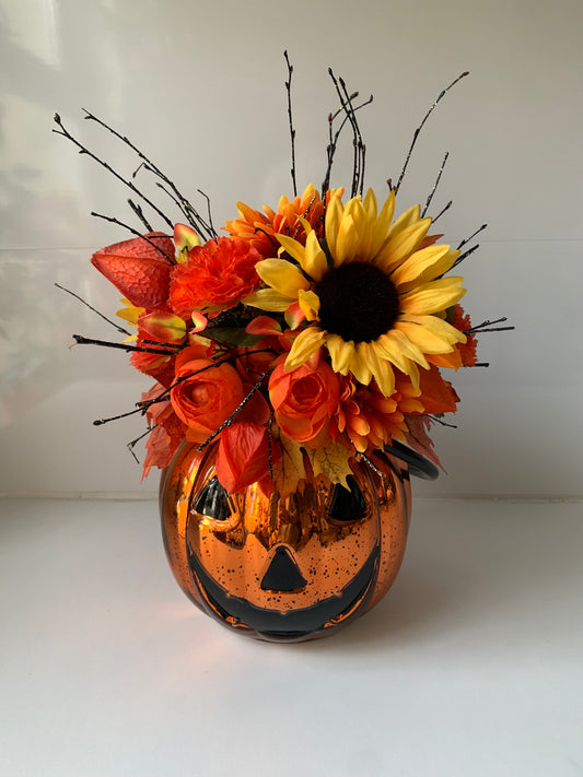 Halloween Pumpkin Flower Arrangement