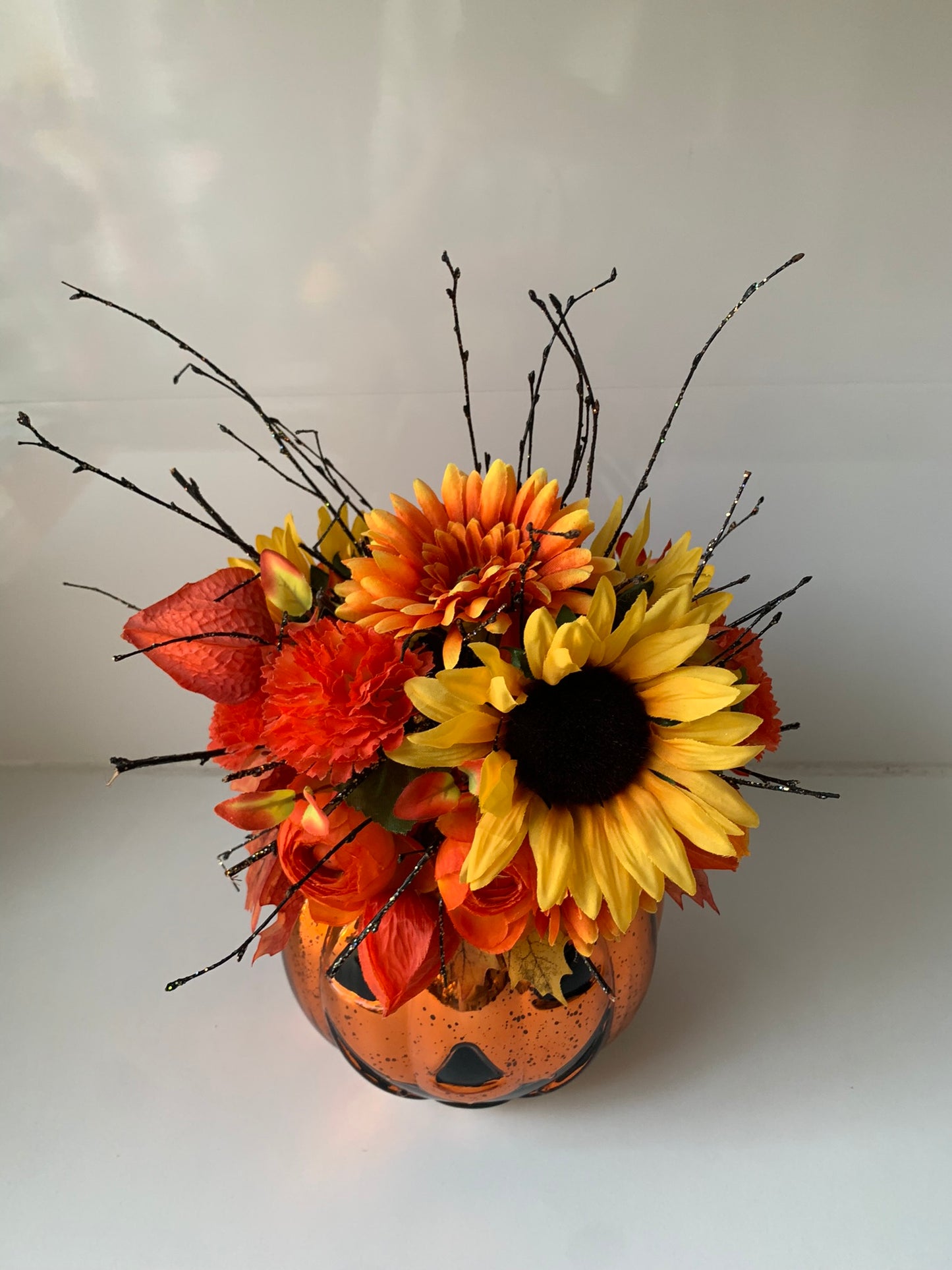 Halloween Pumpkin Flower Arrangement