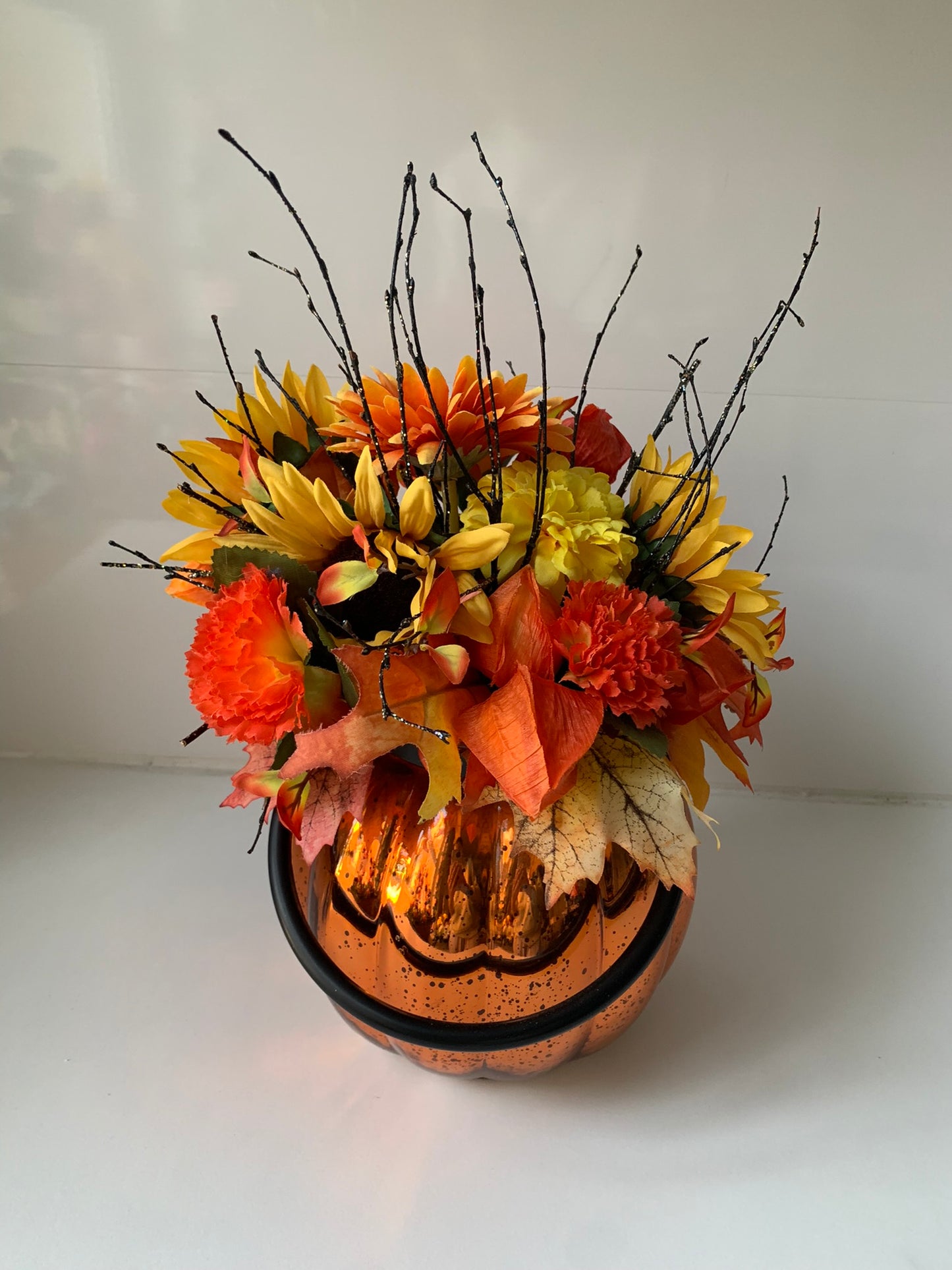 Halloween Pumpkin Flower Arrangement