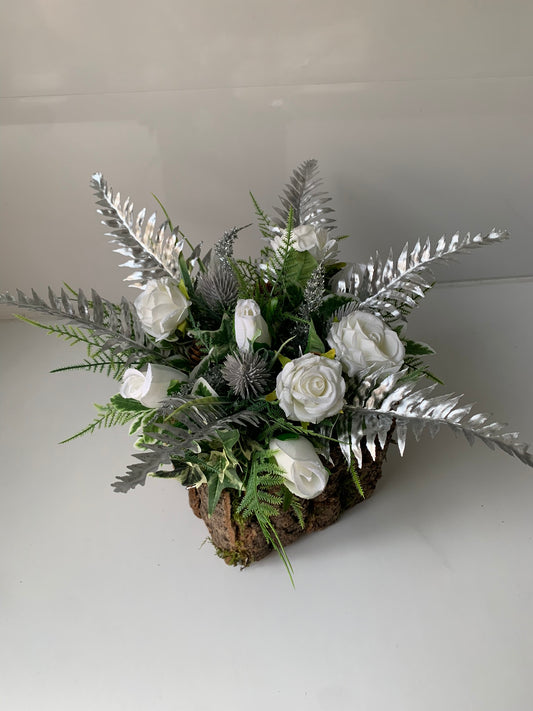 Silver and White Rose Christmas Arrangement