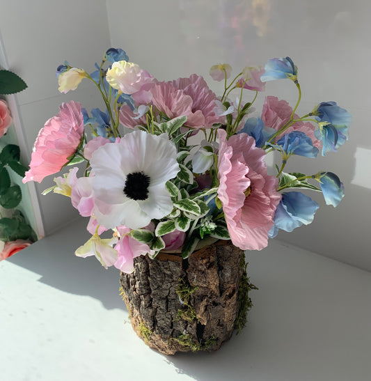 Rustic Poppy and Sweet Pea Flower Arrangement