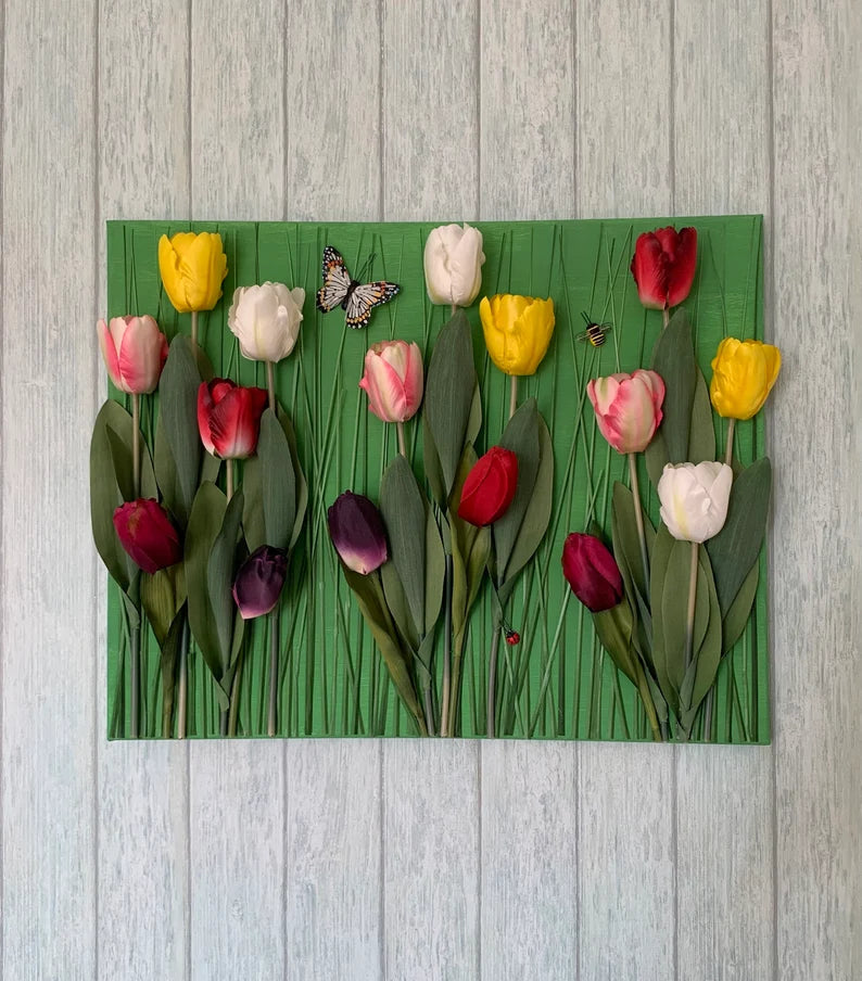 Tulip Garden 3D Wall Art Floral Canvas