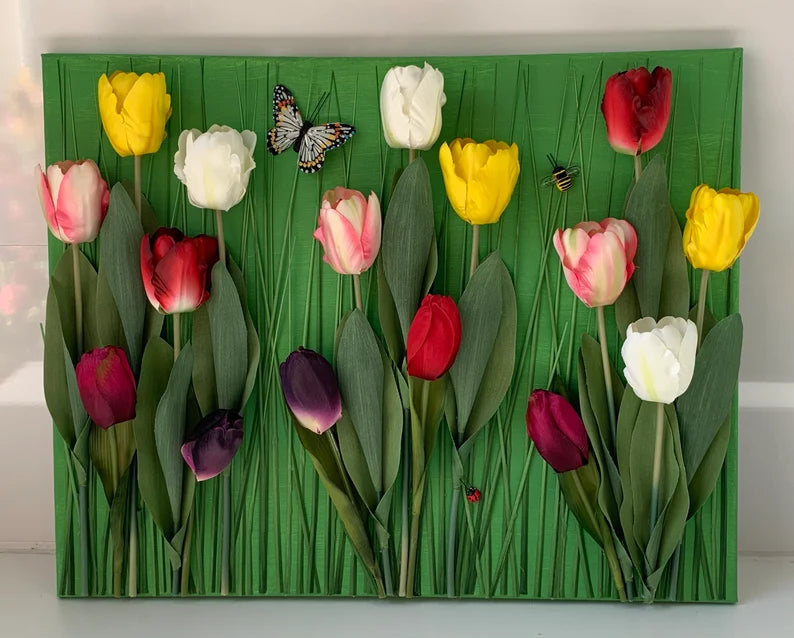 Tulip Garden 3D Wall Art Floral Canvas