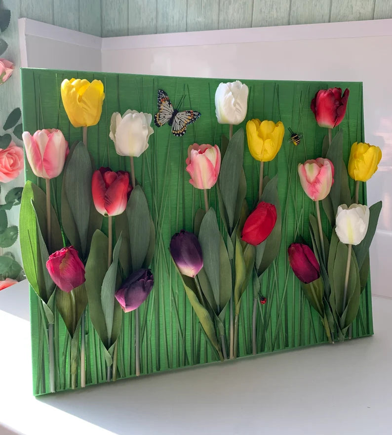 Tulip Garden 3D Wall Art Floral Canvas