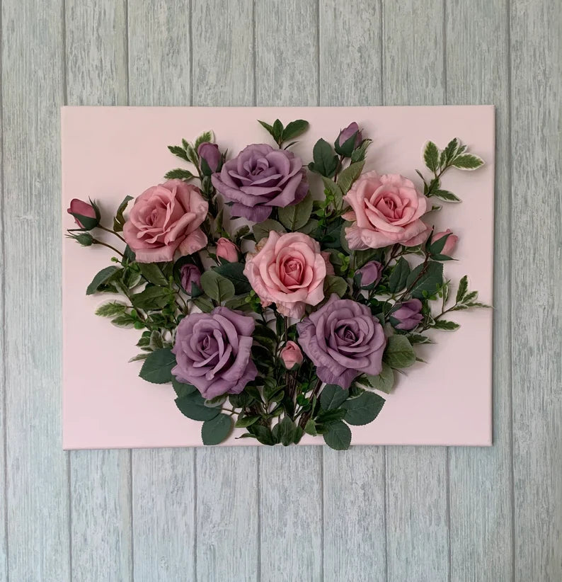 Pink and Lilac Roses 3D Wall Art Floral Canvas