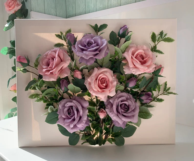 Pink and Lilac Roses 3D Wall Art Floral Canvas