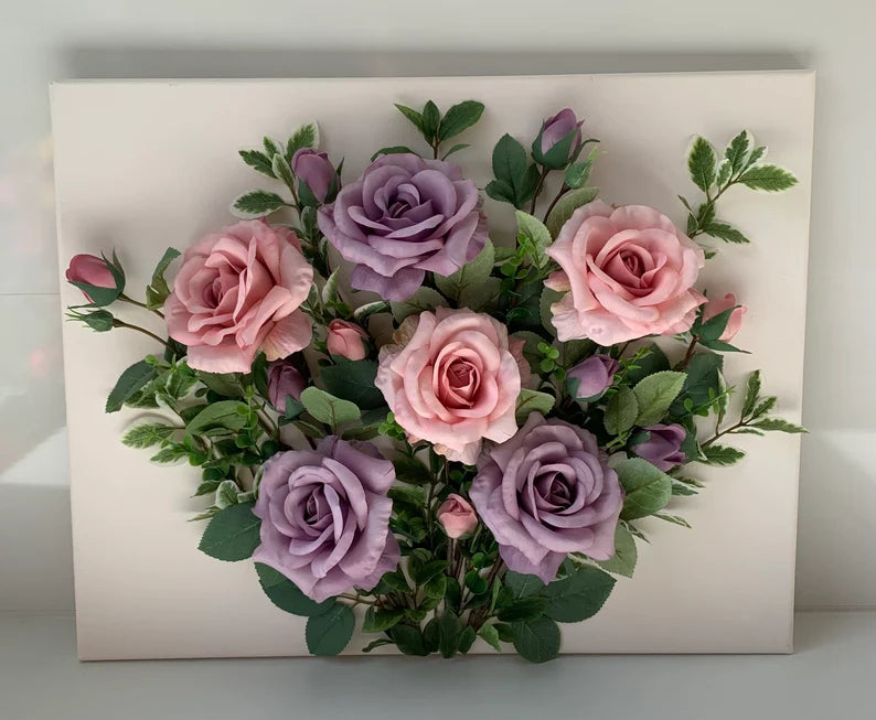 Pink and Lilac Roses 3D Wall Art Floral Canvas