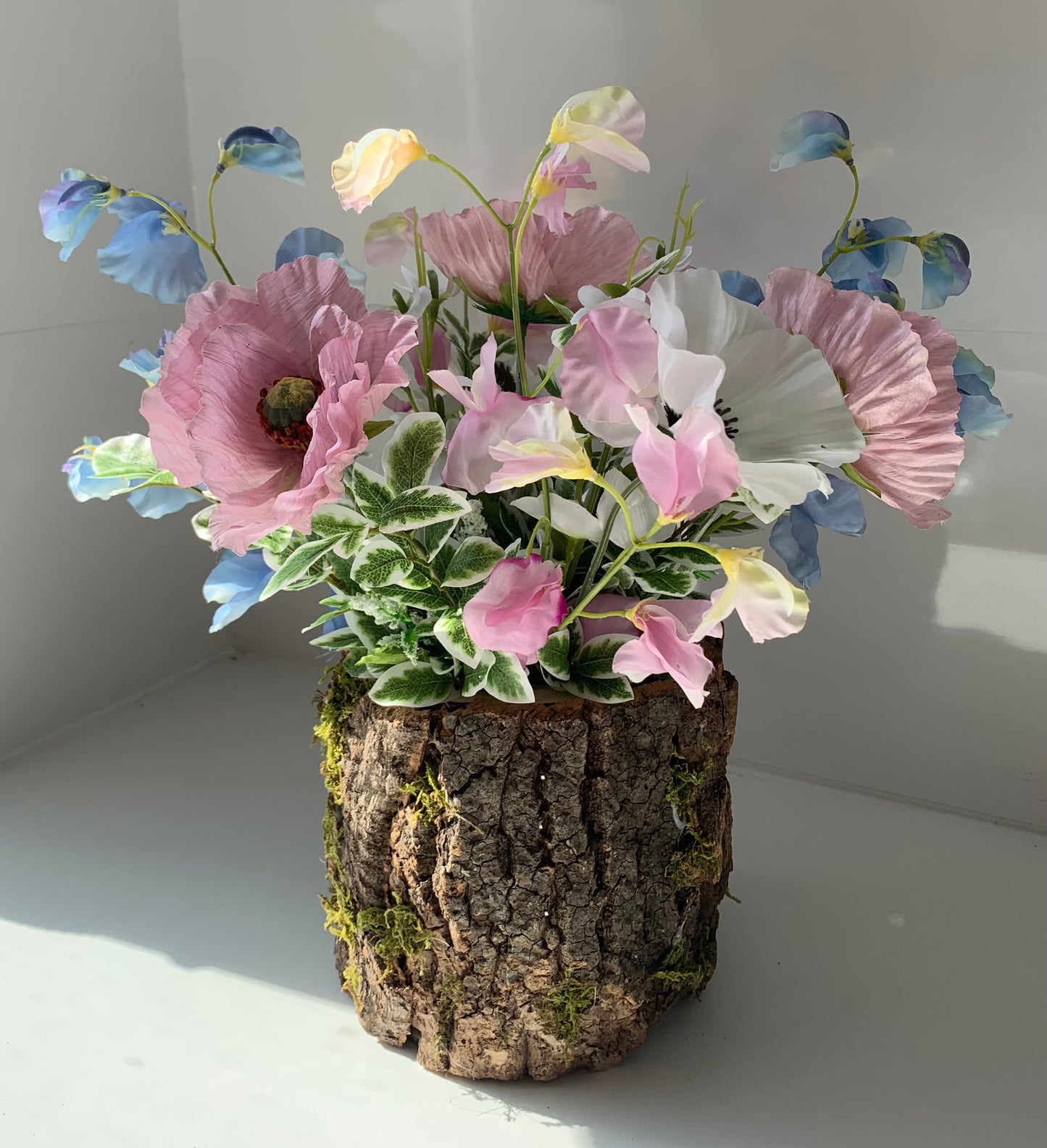 Rustic Poppy and Sweet Pea Flower Arrangement